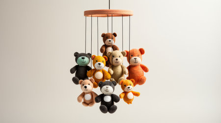 Whimsical Dangling Mobile Display on White Background.の素材