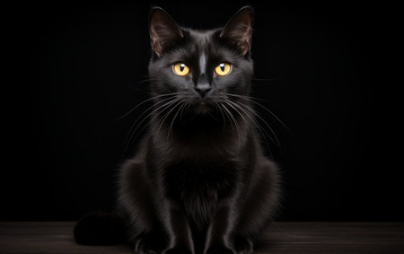 Black Cat Sitting on White Backgroundの素材