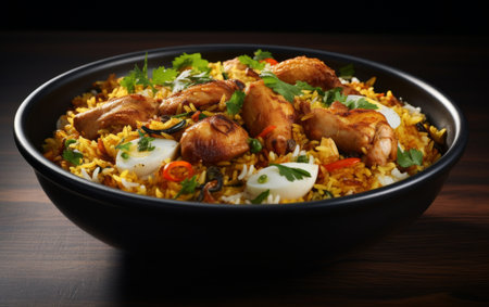 Brown Bowl Filled With Rice and Meatの素材