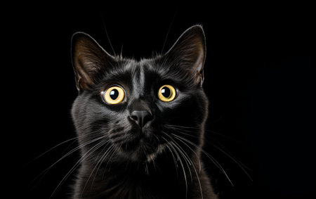 Black Cat Sitting on White Backgroundの素材