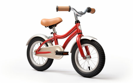 Red Bike With Wooden Seat on White Backgroundの素材