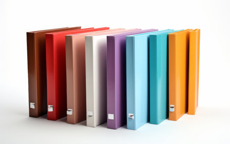 Row of Different Colored Leather Cases on White Backgroundの素材