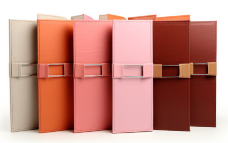 Row of Different Colored Leather Cases on White Backgroundの素材