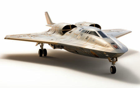 Silver Airplane Flying Through a White Skyの素材