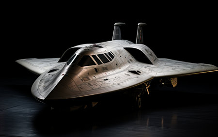 Silver Airplane Flying Through a White Skyの素材