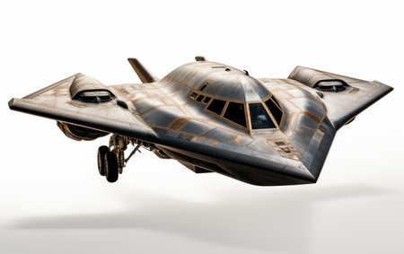 Silver Airplane Flying Through a White Skyの素材