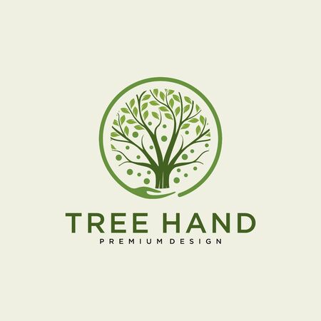 tree in hand logo. Tree Care Logo Design Templateのイラスト素材