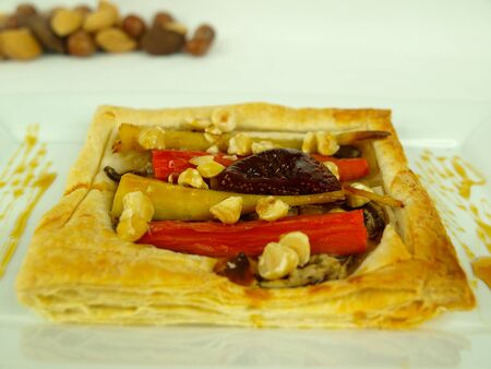 Puffed pastry with glazed vegetablesの写真素材