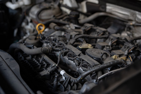Car motor under the hoodの写真素材