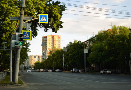 View of the avenue and the evening cityscapeの写真素材