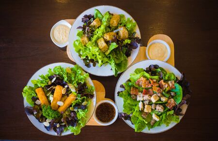Salad dished with green vegetable.の写真素材