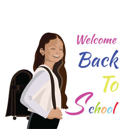 A cute girl wearing a school uniform and carrying a bag on her backのイラスト素材