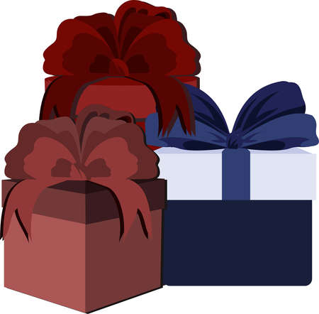 colored gift boxes ,decorated with colorful ribbons red ,blue and pink in the form of bowsのイラスト素材