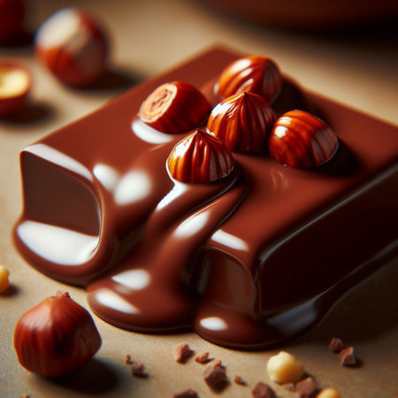 chocolate candies with hazelnuts, square, closeupの素材