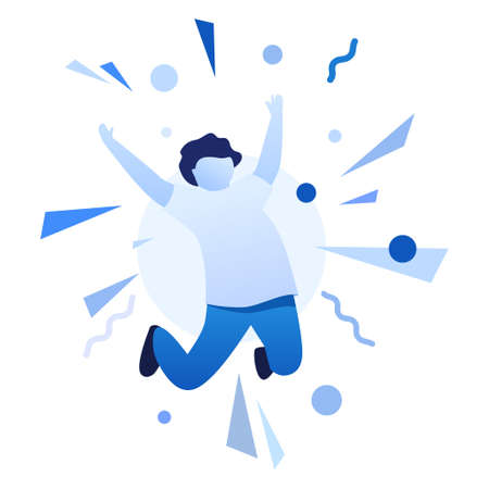 Joyful man jumping for happiness. An illustration of joy and success.のイラスト素材