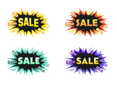 4 multi-colored explosions informing about discounts and salesのイラスト素材