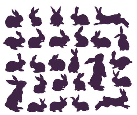 Set of rabbits and bunnies silhouettes (26 pieces)のイラスト素材