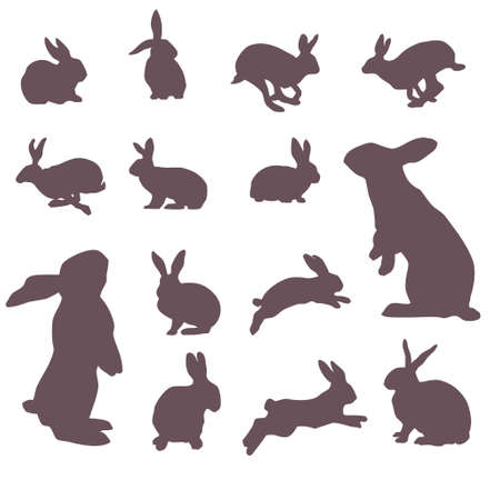 Set of rabbits and bunnies silhouettes (14 pieces)のイラスト素材