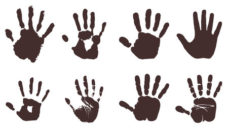 Set of male hand print silhouettes. handprint silhouette (8 pieces)のイラスト素材