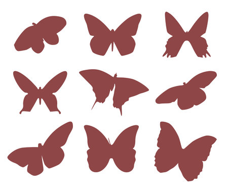Set of silhouettes of nine beautiful flying butterfliesのイラスト素材