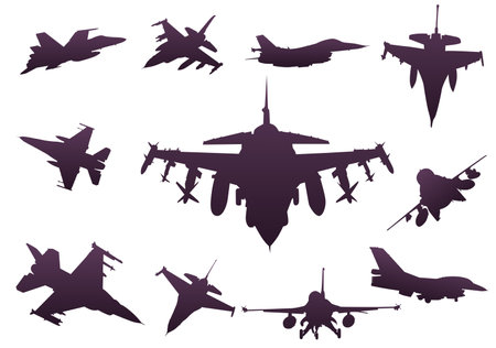 A set of silhouettes of fighter planes (11 pieces)のイラスト素材