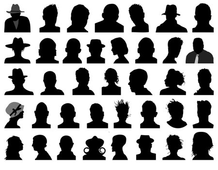 Big set of silhouettes of human facesのイラスト素材