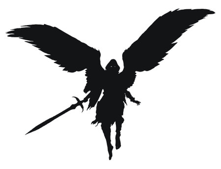 Silhouette of an angel with a swordのイラスト素材
