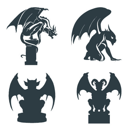 Set of 4 silhouettes of gargoylesのイラスト素材