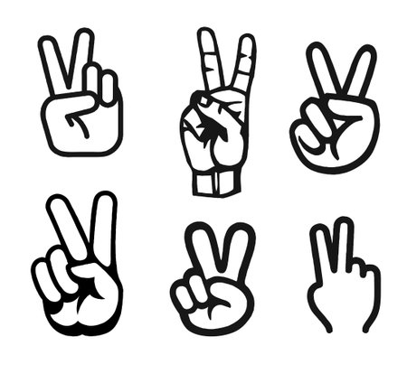 The hand shows the symbol of peace by raising two fingers upのイラスト素材