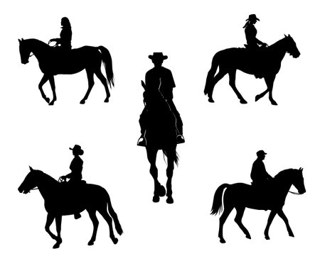 Set of five silhouettes of horse ridersのイラスト素材