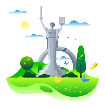 Illustration Monument to Motherland in Kyiv. Ukraine, Kyiv, Motherlandのイラスト素材