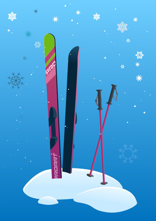 illustration of skis stuck in snowのイラスト素材
