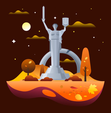 Illustration of the Monument to Mother Motherland in autumn. Ukraine, Kyiv, Motherlandのイラスト素材