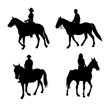 Set of silhouettes of horse ridersのイラスト素材