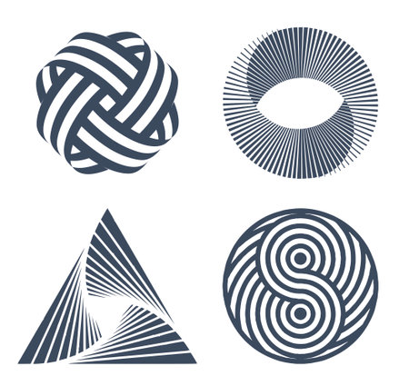 Set of abstract geometric striped shapesのイラスト素材