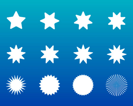 Set of multifaceted stars on a blue backgroundのイラスト素材
