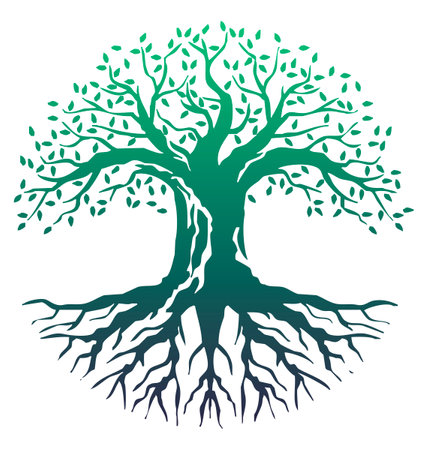 Image of a tree with crown and roots forming a circleのイラスト素材