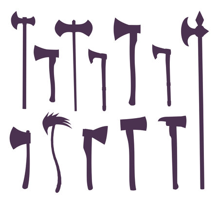 Set of silhouettes of axes and halberdsのイラスト素材
