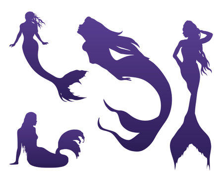 A set of silhouettes of beautiful mermaidsのイラスト素材