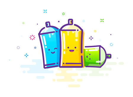 Illustration of cute paint cans in outline styleのイラスト素材