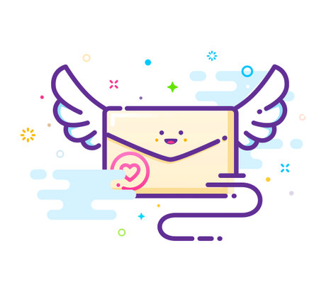Outline illustration of a flying love letter. A love letter for Valentine's Day.のイラスト素材