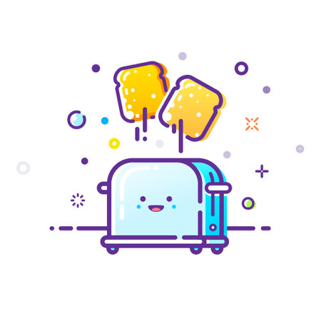 Illustration of a happy toaster. Outline illustration in MBE styleのイラスト素材