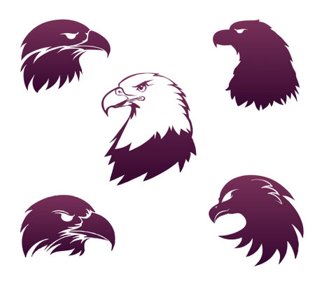 A set of eagle head silhouettes. Head of a bald eagleのイラスト素材