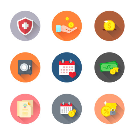 Set of flat colorful business icons. Iconic bankingのイラスト素材