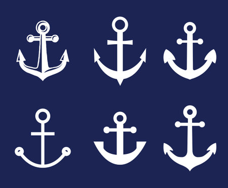 Set of silhouettes of anchors on a dark backgroundのイラスト素材