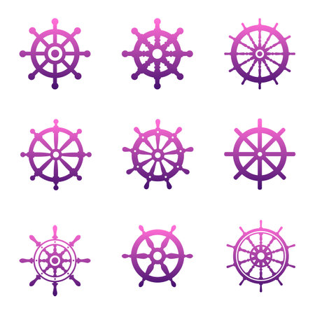 A set of different steering wheels of the shipのイラスト素材