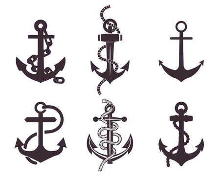 A set of different anchors with a ropeのイラスト素材