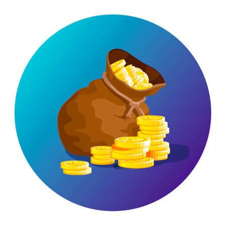 Illustration of a bag with money. Coin bag iconのイラスト素材