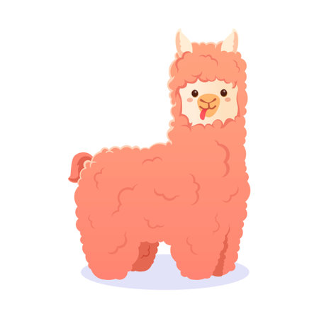Illustration of a funny pink llamaのイラスト素材