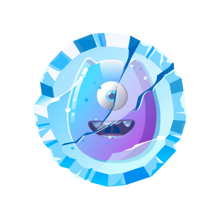 Illustration of a cute monster frozen in the depths of iceのイラスト素材